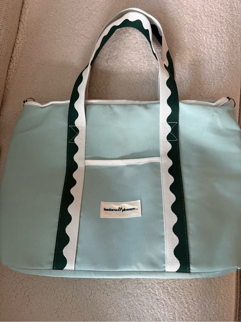 Business & Pleasure Mint Cooler Tote with Dark Green Scalloped Trim